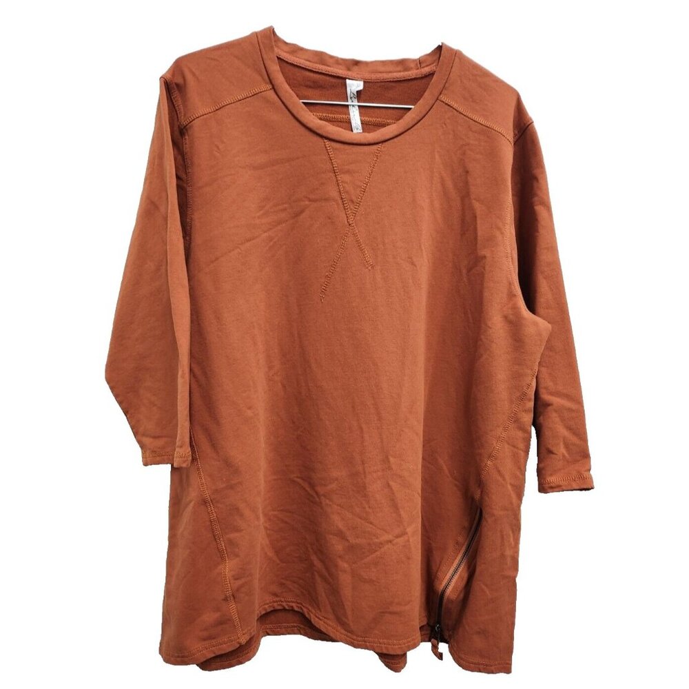 Lulu B‎ Womens Lagenlook Tunic Top XL Rust Orange Preshrunk Half Sleeve Zip Hem